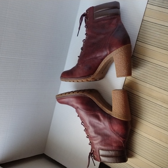 Timberland Tillston Burgundy and Brown Heeled Boots with Lace-up Detail 11 - Picture 3 of 11